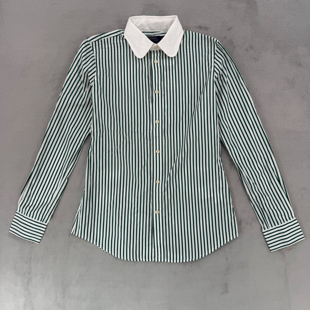 Polo Ralph Lauren Custom Fit Women Size 6 Green White Striped Club Office Casual